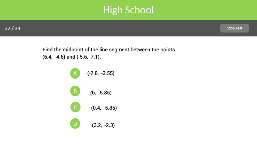 Geometry High School test sample screenshot.